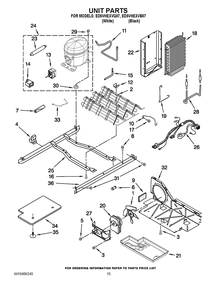 UNIT PARTS Diagram and Parts List for ED5VHEXVB07  Whirlpool Refrigerator