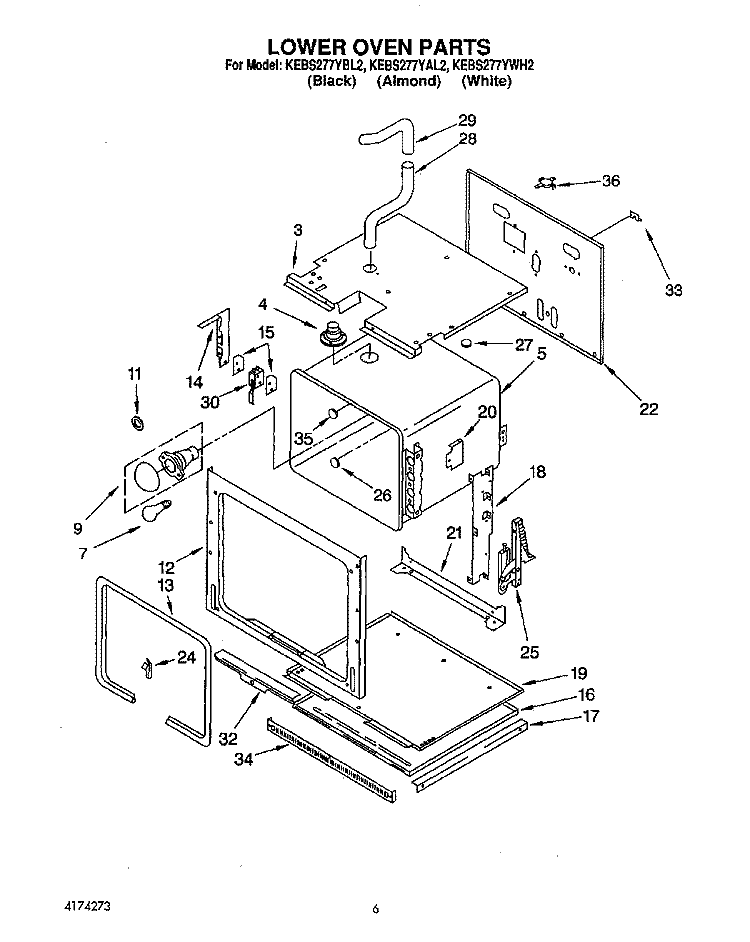 LOWER OVEN Diagram and Parts List for KEBS277YBL2  KitchenAid Wall Oven