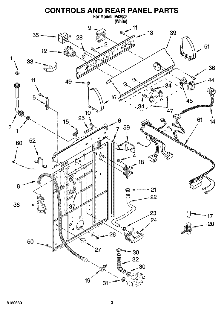CONTROLS AND REAR PANEL PARTS Diagram and Parts List for IP43002  Inglis Washer