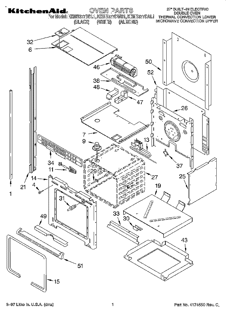 OVEN Diagram and Parts List for KEMS377DBL1  KitchenAid Microwave Oven Combo