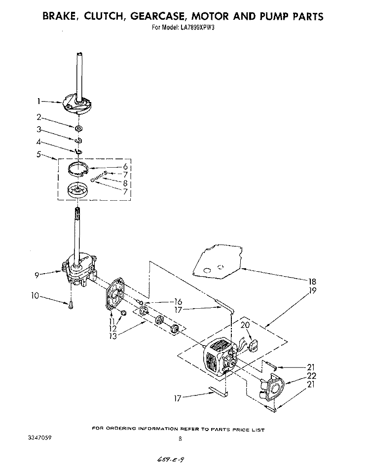 BRAKE, CLUTCH, GEARCASE, MOTOR AND PUMP Diagram and Parts List for LA7899XPW3  Whirlpool Washer