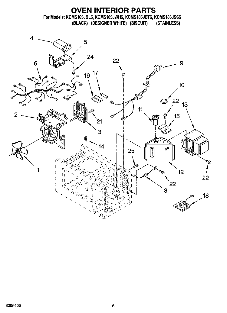 OVEN INTERIOR PARTS Diagram and Parts List for KCMS185JBT5  KitchenAid Microwave