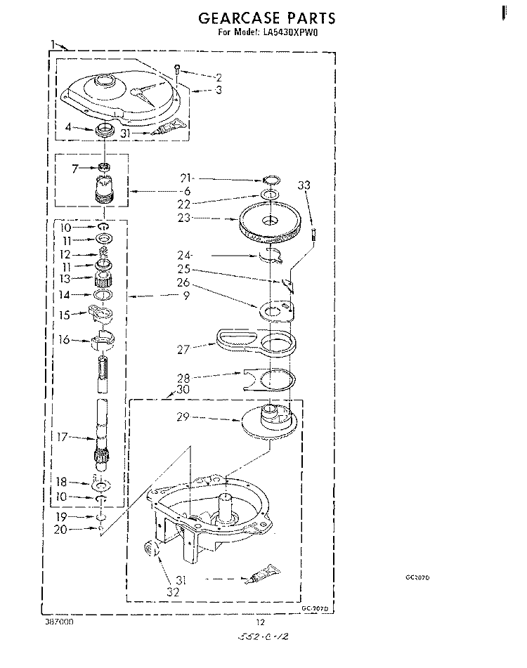 GEARCASE Diagram and Parts List for LA5430XPW0  Whirlpool Washer
