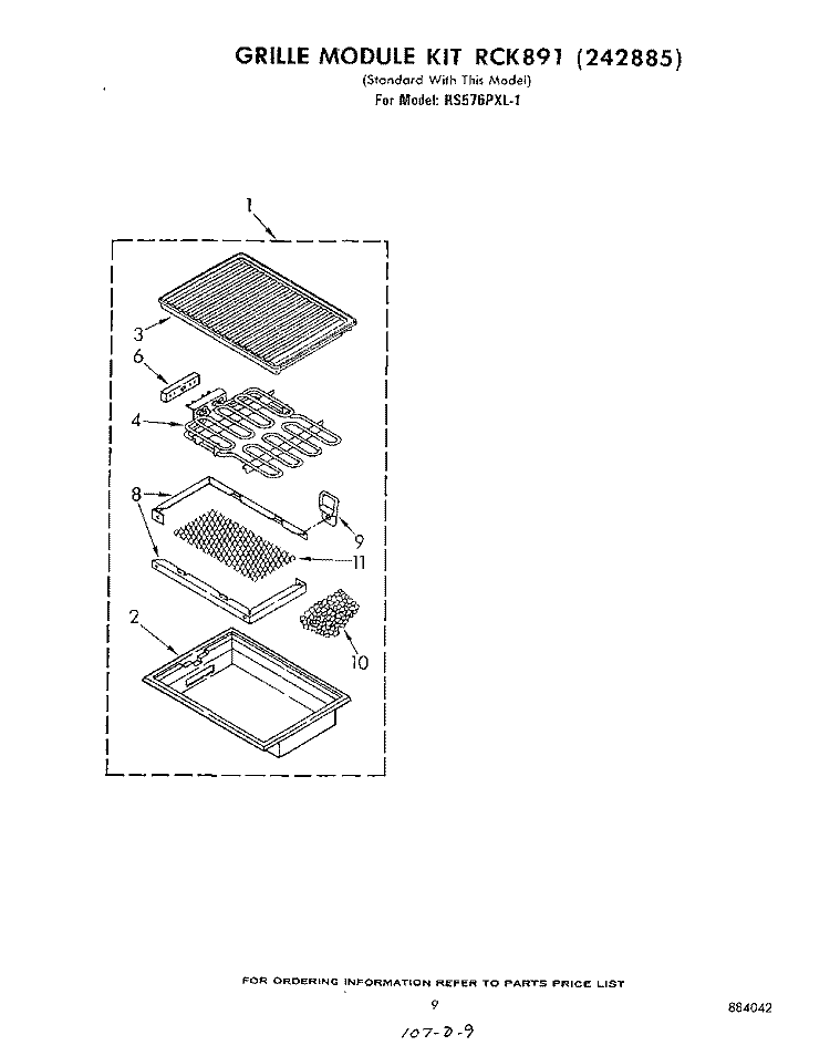 GRILL RCK 891 (242885) Diagram and Parts List for RS576PXL1  Whirlpool Range