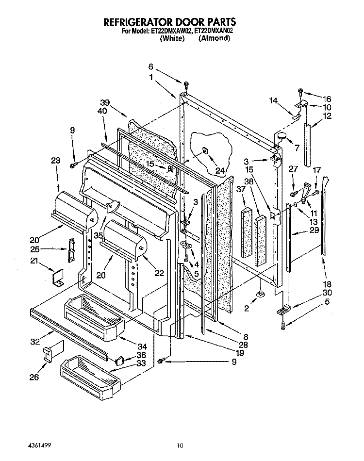 REFRIGERATOR DOOR Diagram and Parts List for ET22DMXAN02  Whirlpool Refrigerator