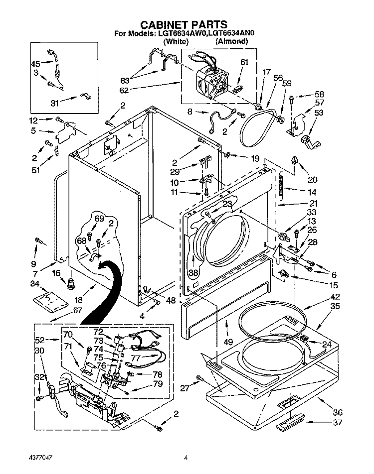 SECTION Diagram and Parts List for LGT6634AW0  Whirlpool Dryer