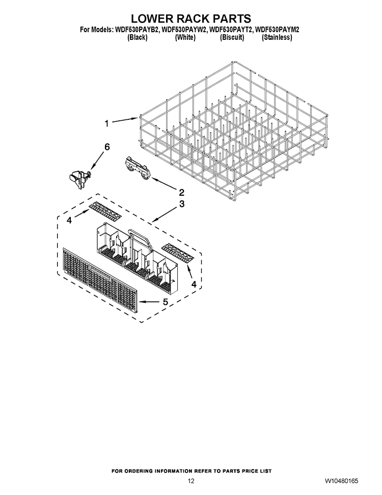 LOWER RACK PARTS Diagram and Parts List for WDF530PAYM2  Whirlpool Dishwasher