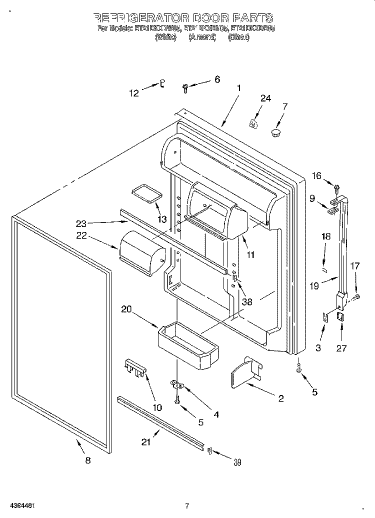 REFRIGERATOR DOOR Diagram and Parts List for ET21DKXDW05  Whirlpool Refrigerator