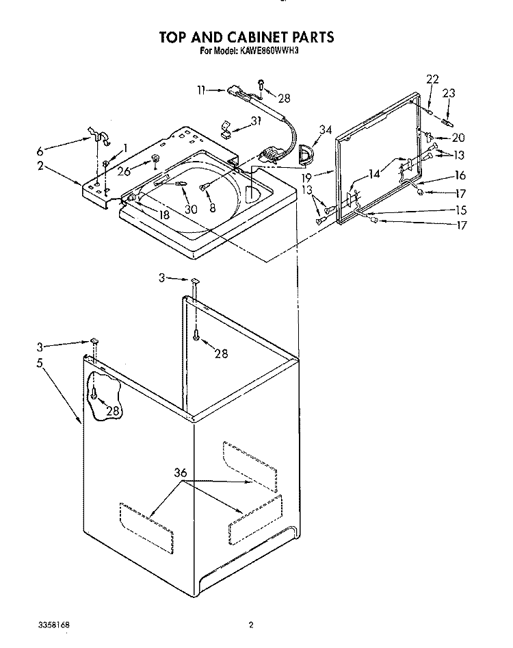 TOP AND CABINET, LIT/OPTIONAL Diagram and Parts List for KAWE860WAL3  KitchenAid Washer