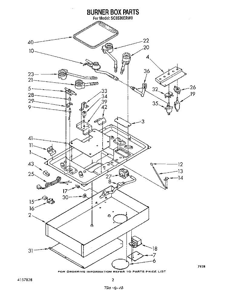 BURNER BOX Diagram and Parts List for SC8536ERW0  Whirlpool Cooktop