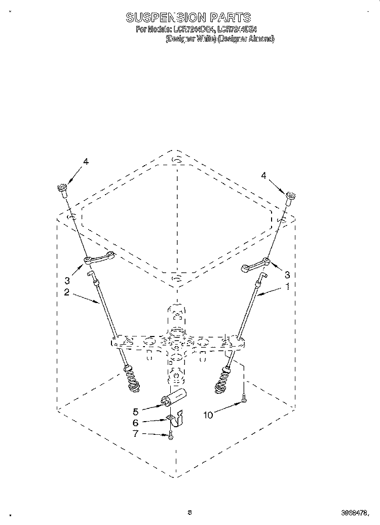 SUSPENSION Diagram and Parts List for LCR7244DZ4  Whirlpool Washer