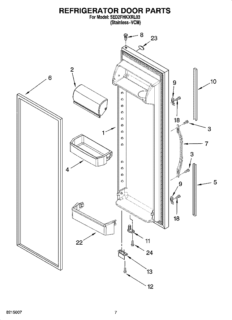 REFRIGERATOR DOOR PARTS Diagram and Parts List for 5ED2FHKXRL03  Whirlpool Refrigerator
