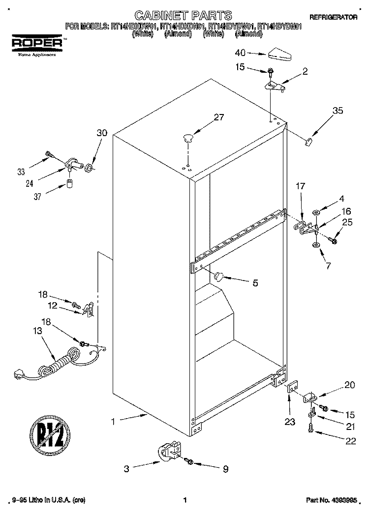 CABINET Diagram and Parts List for RT14HDYDW01  Roper Refrigerator