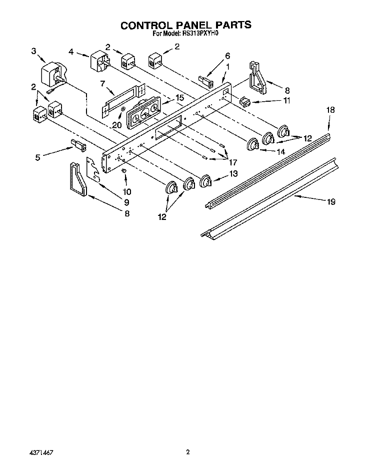 CONTROL PANEL Diagram and Parts List for RS313PXYH0  Whirlpool Range