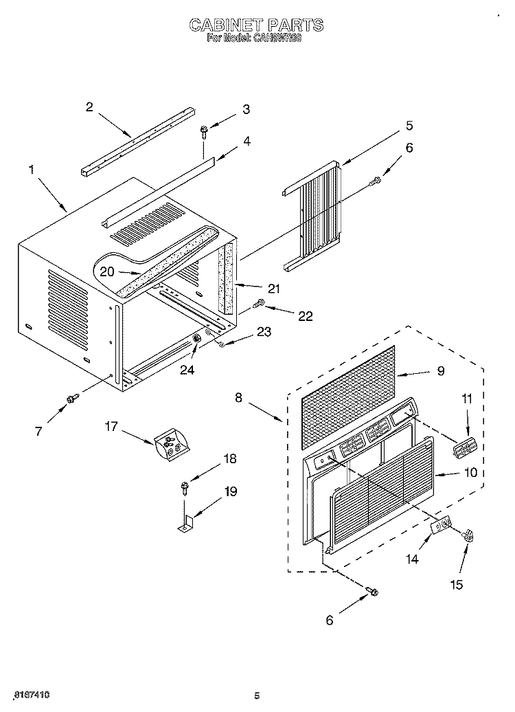CABINET Diagram and Parts List for CAH8WR00  Crosley Air Conditioner