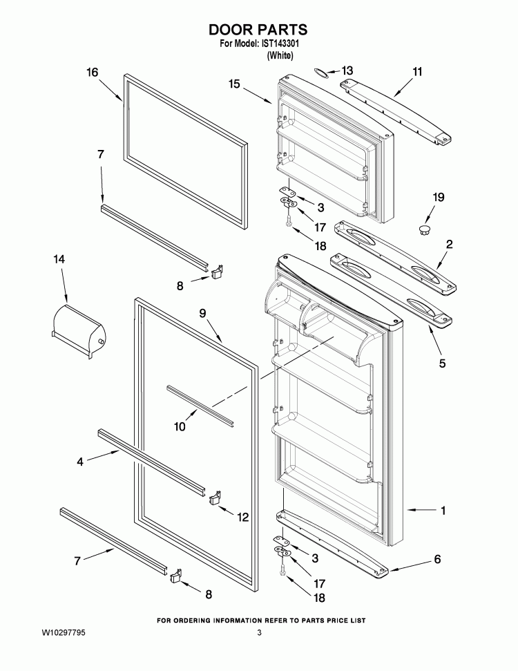 DOOR PARTS Diagram and Parts List for IST143301  Inglis Refrigerator