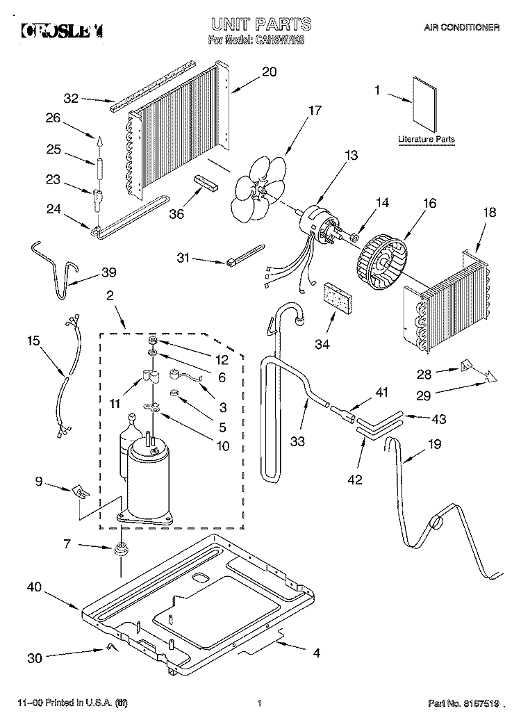 UNIT, LITERATURE Diagram and Parts List for CAH8WRK0  Crosley Air Conditioner
