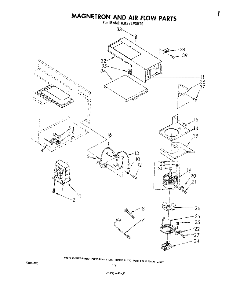 MAGNETRON AND AIR FLOW Diagram and Parts List for RM973PXKT0  Whirlpool Microwave Oven Combo