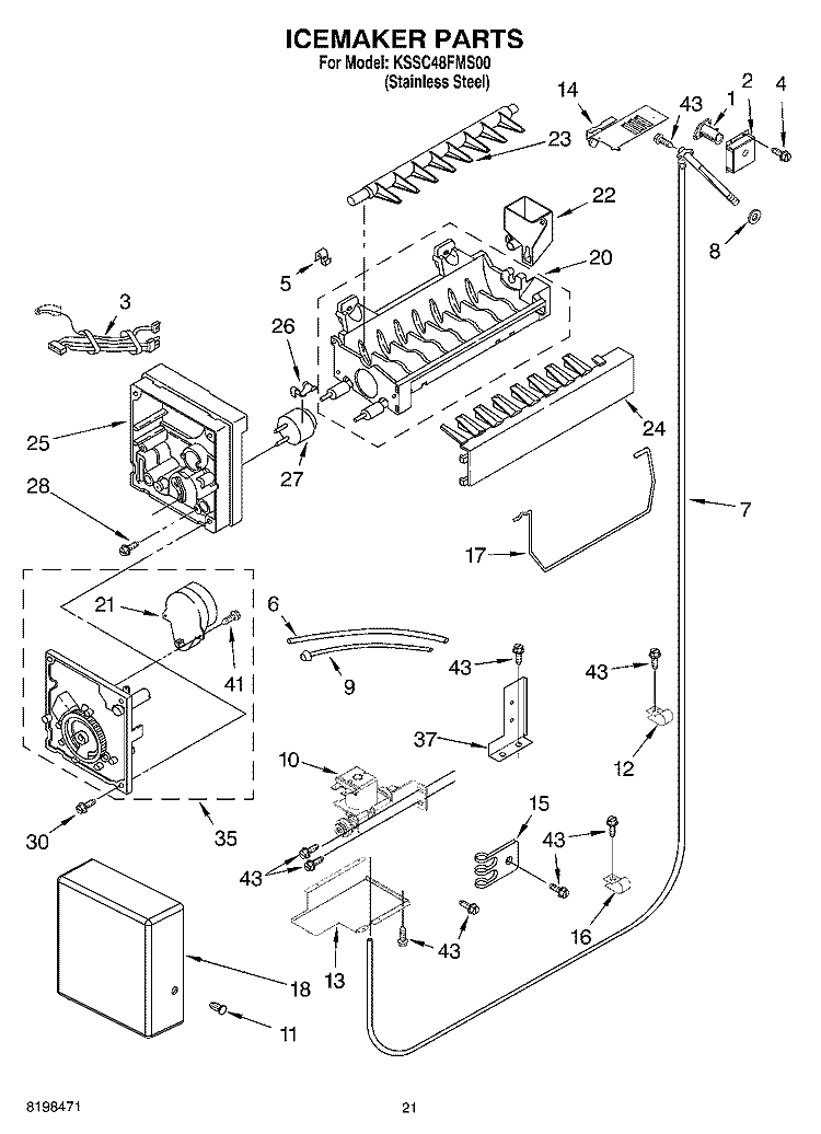 ICEMAKER PARTS Diagram and Parts List for KSSC48FMS00  KitchenAid Refrigerator