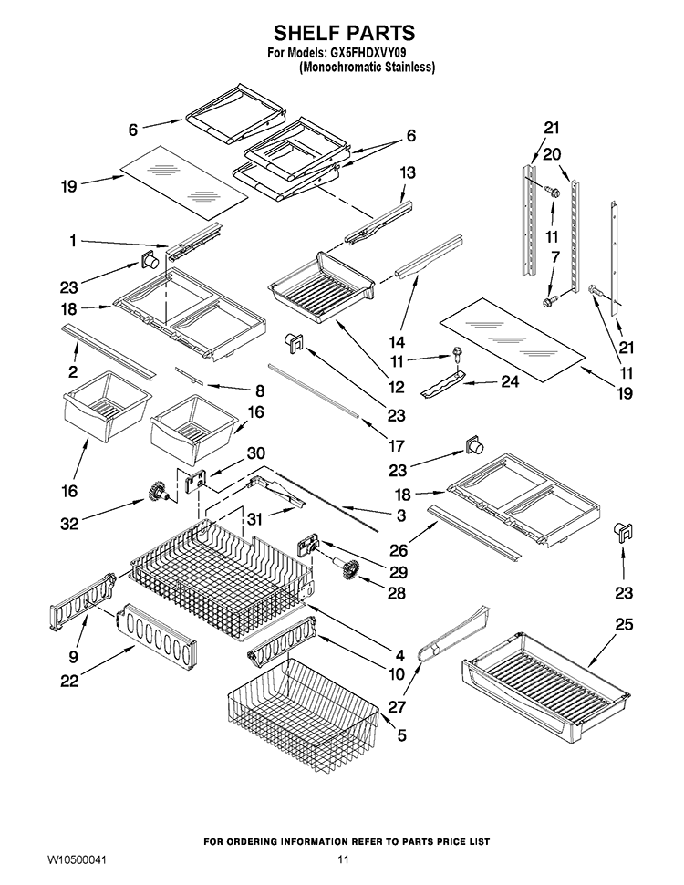 SHELF PARTS Diagram and Parts List for GX5FHDXVY09  Whirlpool Refrigerator