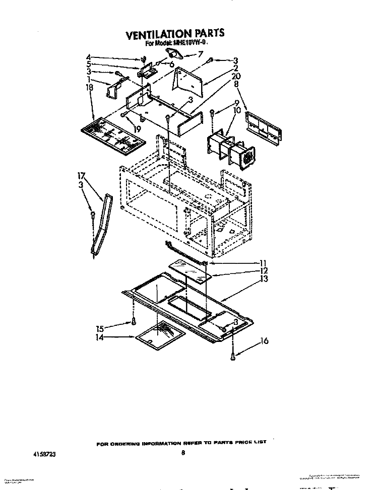 VENTILATION Diagram and Parts List for MHE10VW0  Roper Microwave