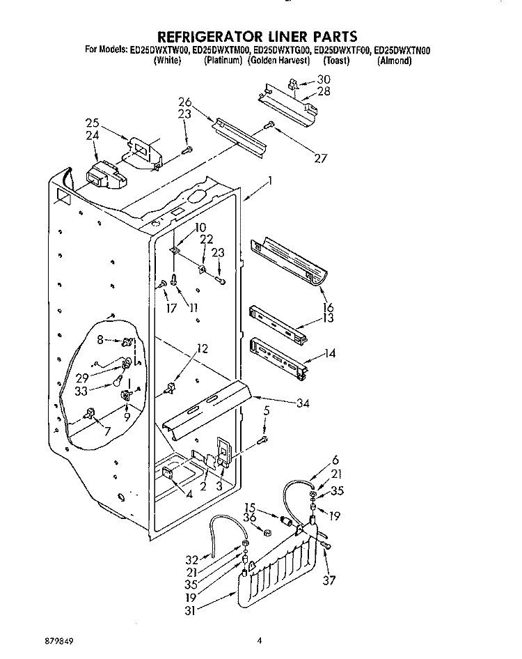 REFRIGERATOR LINER Diagram and Parts List for ED25DWXTF00  Whirlpool Refrigerator