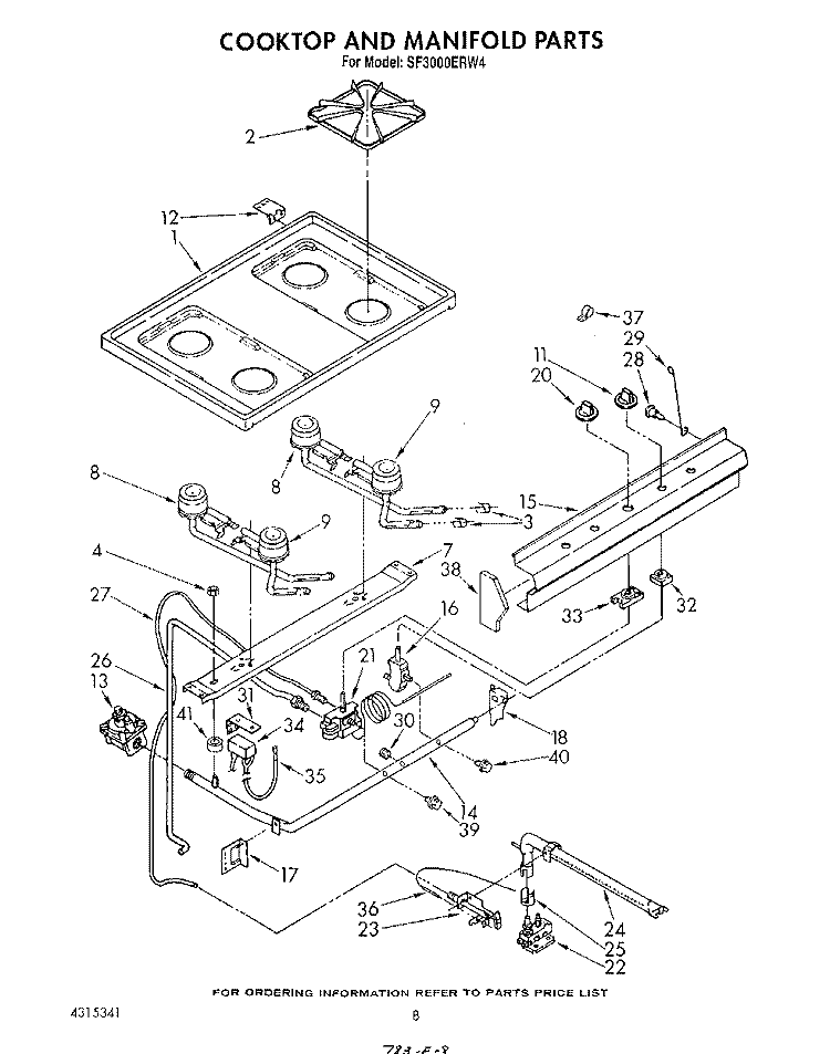 COOK TOP AND MANIFOLD , LIT/OPTIONAL Diagram and Parts List for SF3000ERW4  Whirlpool Range