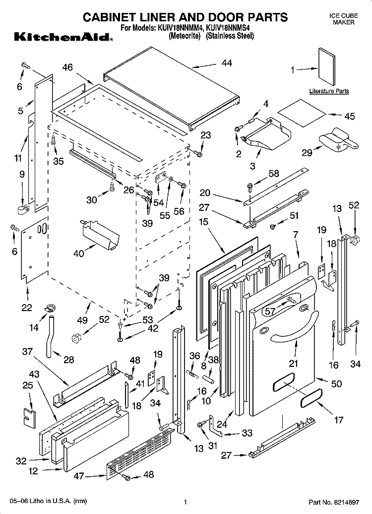 CABINET LINER AND DOOR PARTS Diagram and Parts List for KUIV18NNMS4  KitchenAid Ice Maker