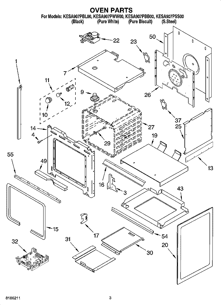 OVEN PARTS Diagram and Parts List for KESA907PWW00  KitchenAid Range