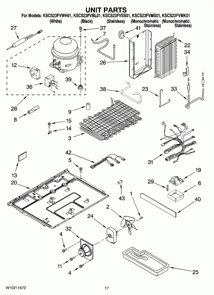 UNIT PARTS Diagram and Parts List for KSCS23FVBL01  KitchenAid Refrigerator