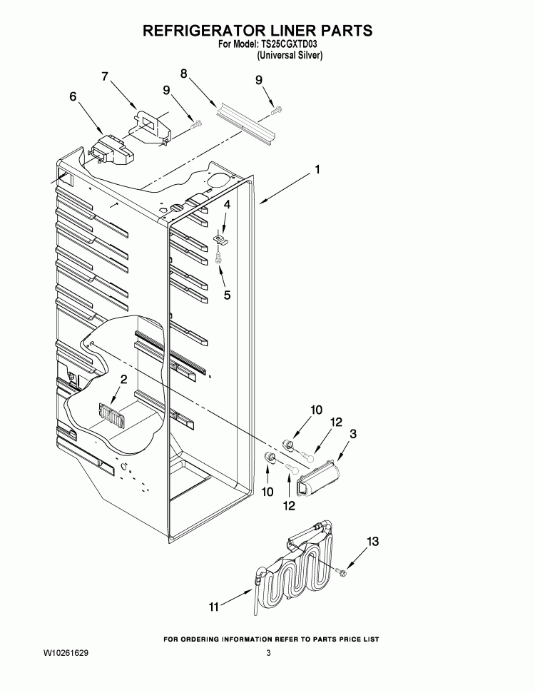 REFRIGERATOR LINER PARTS Diagram and Parts List for TS25CGXTD03  Estate Refrigerator