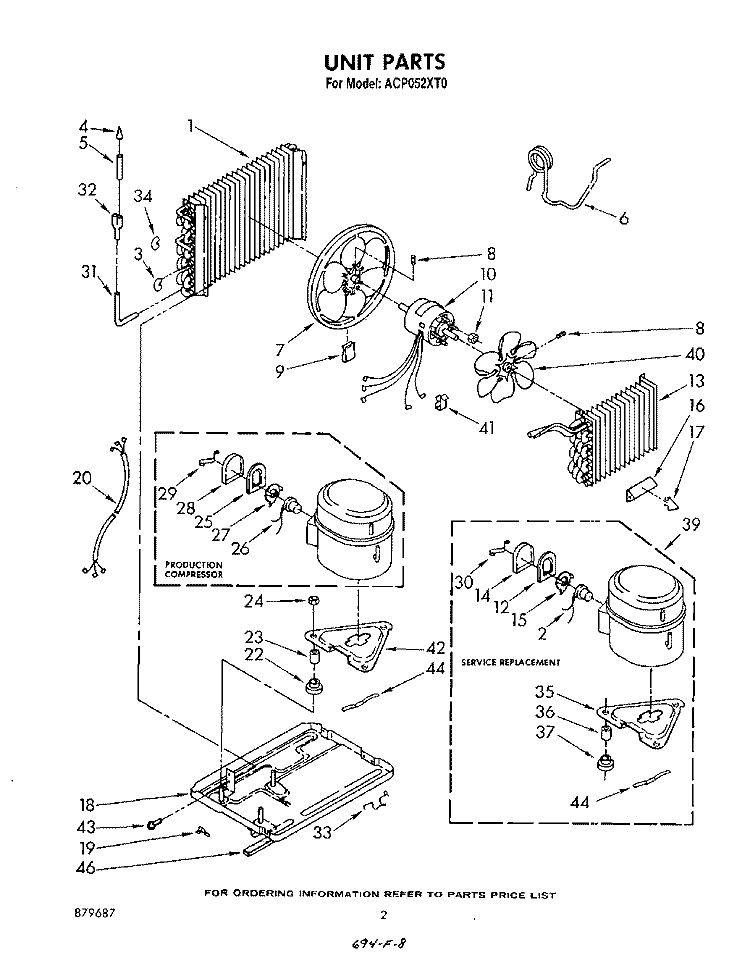 UNIT Diagram and Parts List for ACP052XT0  Whirlpool Air Conditioner