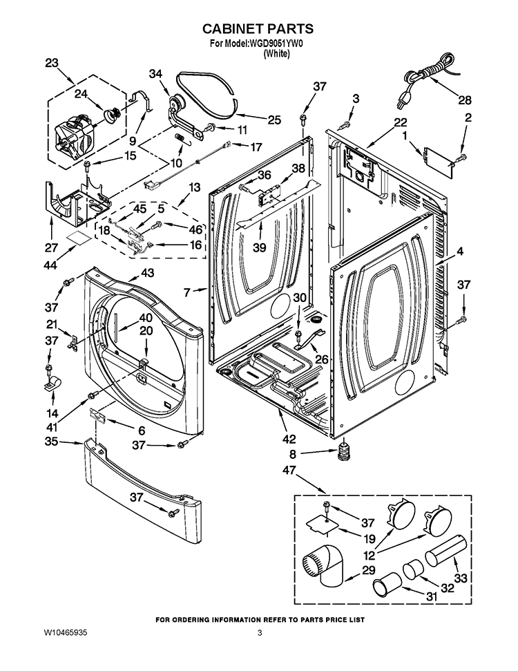 CABINET PARTS Diagram and Parts List for WGD9051YW0  Whirlpool Dryer