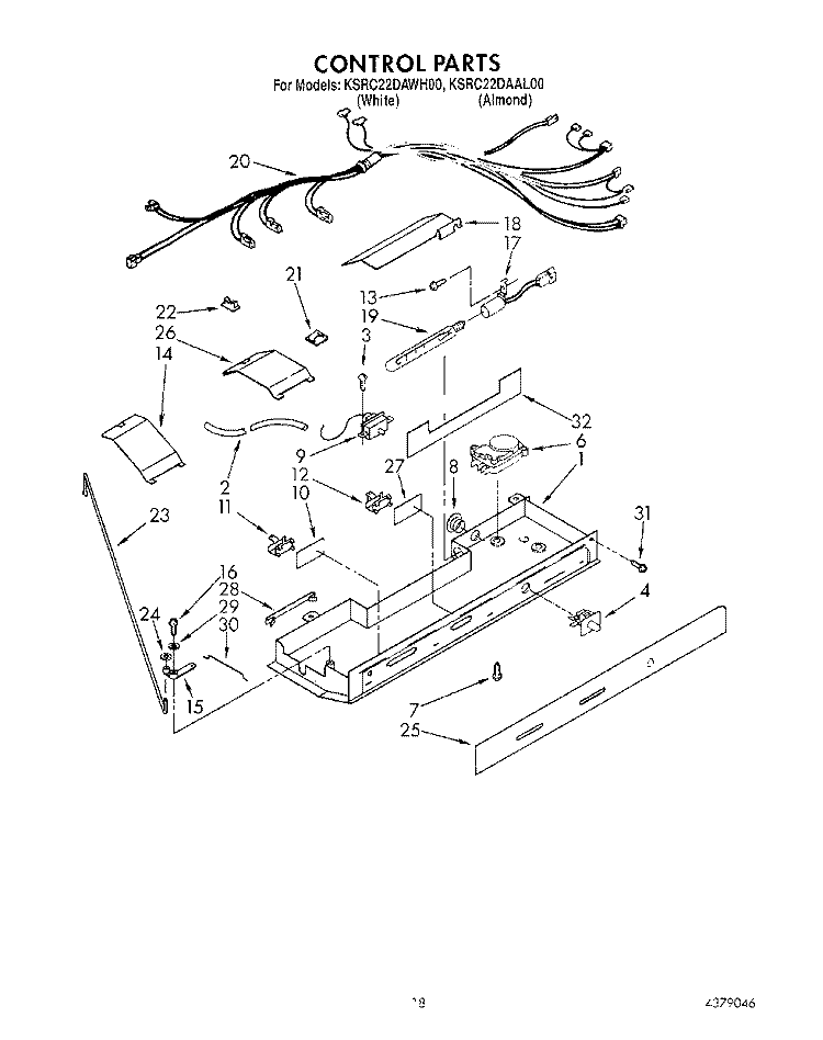 CONTROL, LIT/OPTIONAL Diagram and Parts List for KSRC22DAAL00  KitchenAid Refrigerator
