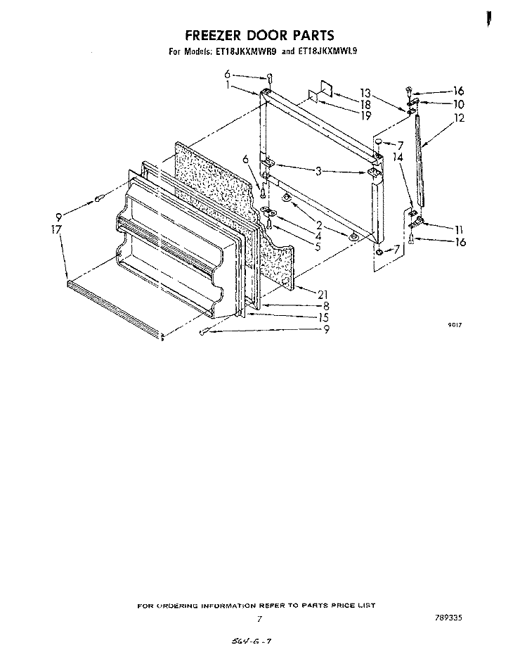 FREEZER DOOR Diagram and Parts List for ET18JKXMWR9  Whirlpool Refrigerator