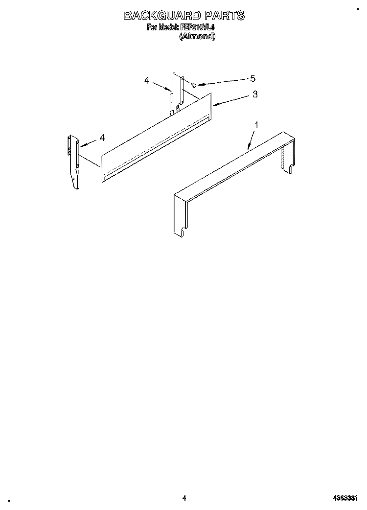 BACKGUARD Diagram and Parts List for FEP210VL4  Roper Range