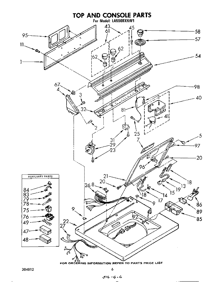 TOP AND CONSOLE Diagram and Parts List for LA5500XKW1  Whirlpool Washer