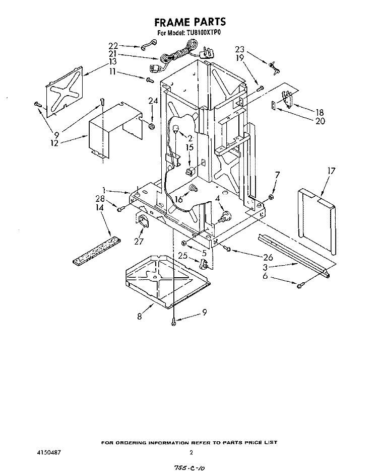 FRAME Diagram and Parts List for TU8100XTP0  Whirlpool Trash Compactor