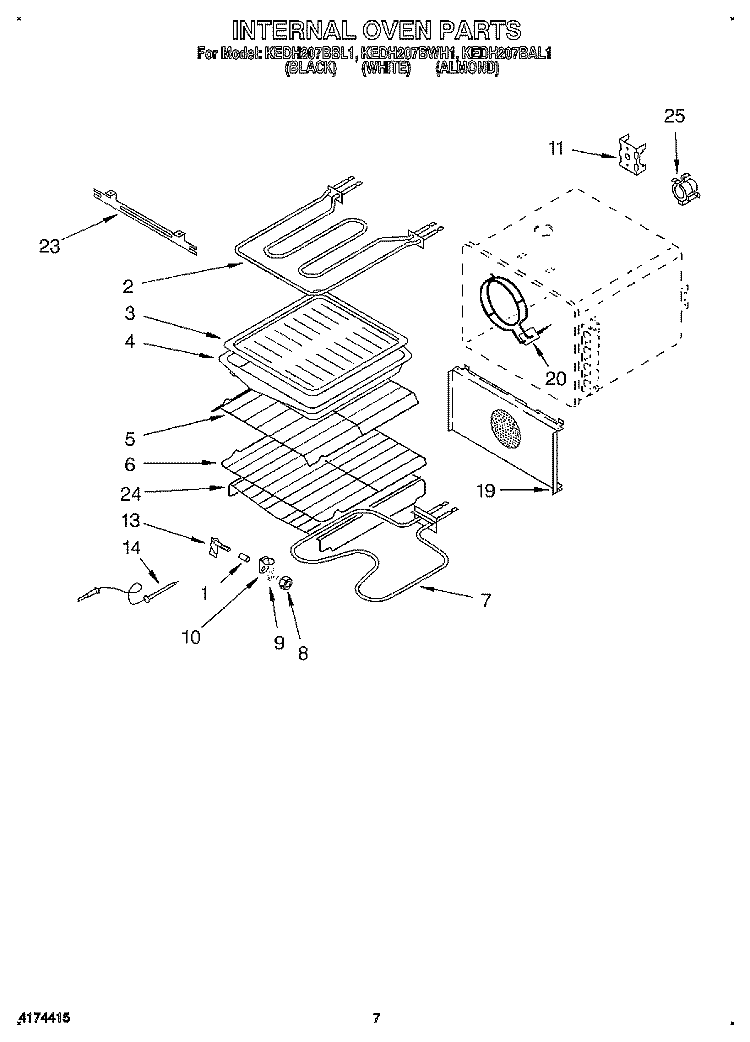 INTERNAL OVEN Diagram and Parts List for KEDH207BAL1  KitchenAid Range