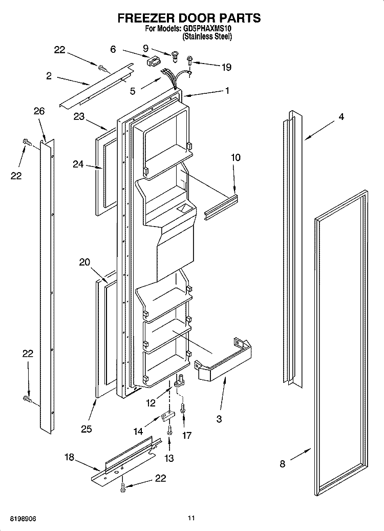 FREEZER DOOR PARTS Diagram and Parts List for GD5PHAXMS10  Whirlpool Refrigerator