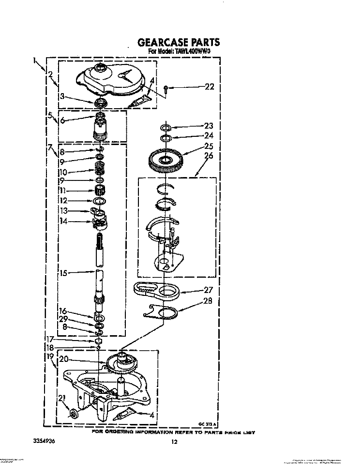 GEARCASE Diagram and Parts List for TAWL400WW0  Estate Washer