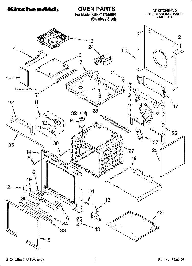 OVEN PARTS Diagram and Parts List for KDRP487MSS01  KitchenAid Range