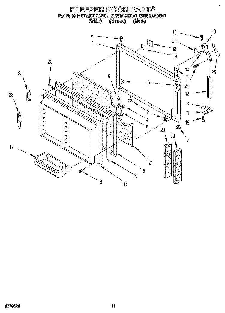 FREEZER DOOR Diagram and Parts List for ET25DKXBN01  Whirlpool Refrigerator