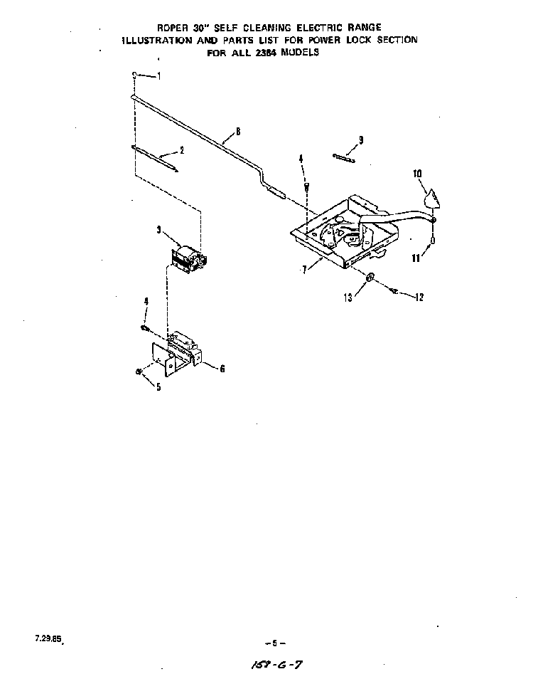 Power Lock Diagram and Parts List for 2384*0A  Roper Range