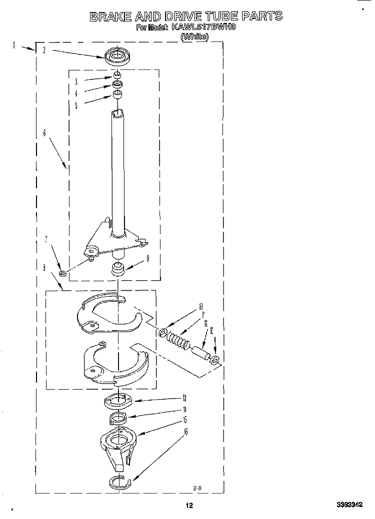 BRAKE AND DRIVE TUBE Diagram and Parts List for KAWL517BWH0  KitchenAid Washer
