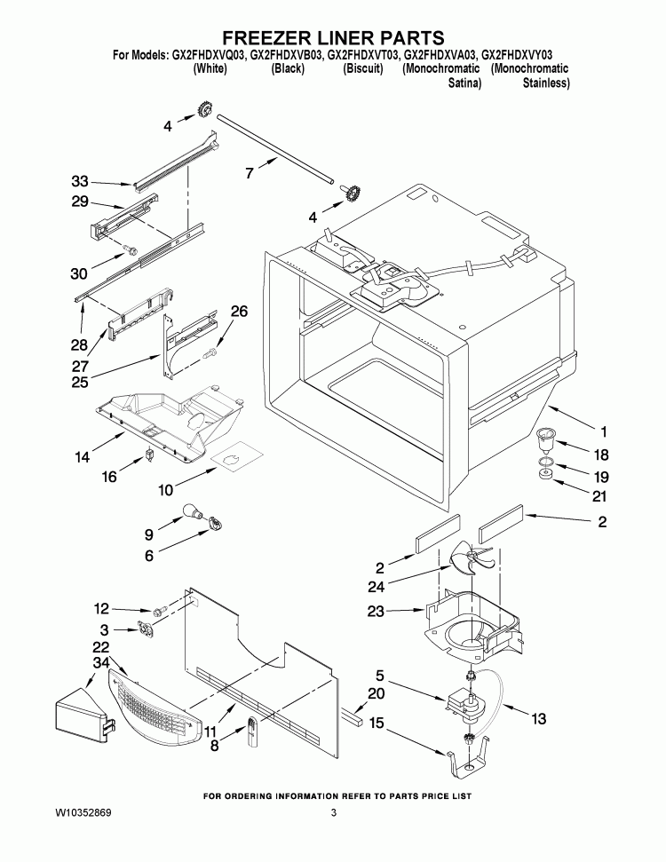 FREEZER LINER PARTS Diagram and Parts List for GX2FHDXVB03  Whirlpool Refrigerator