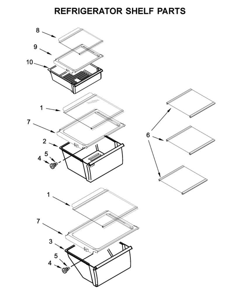 Refrigerator Shelf Parts Diagram and Parts List for 10641172711  Kenmore Refrigerator