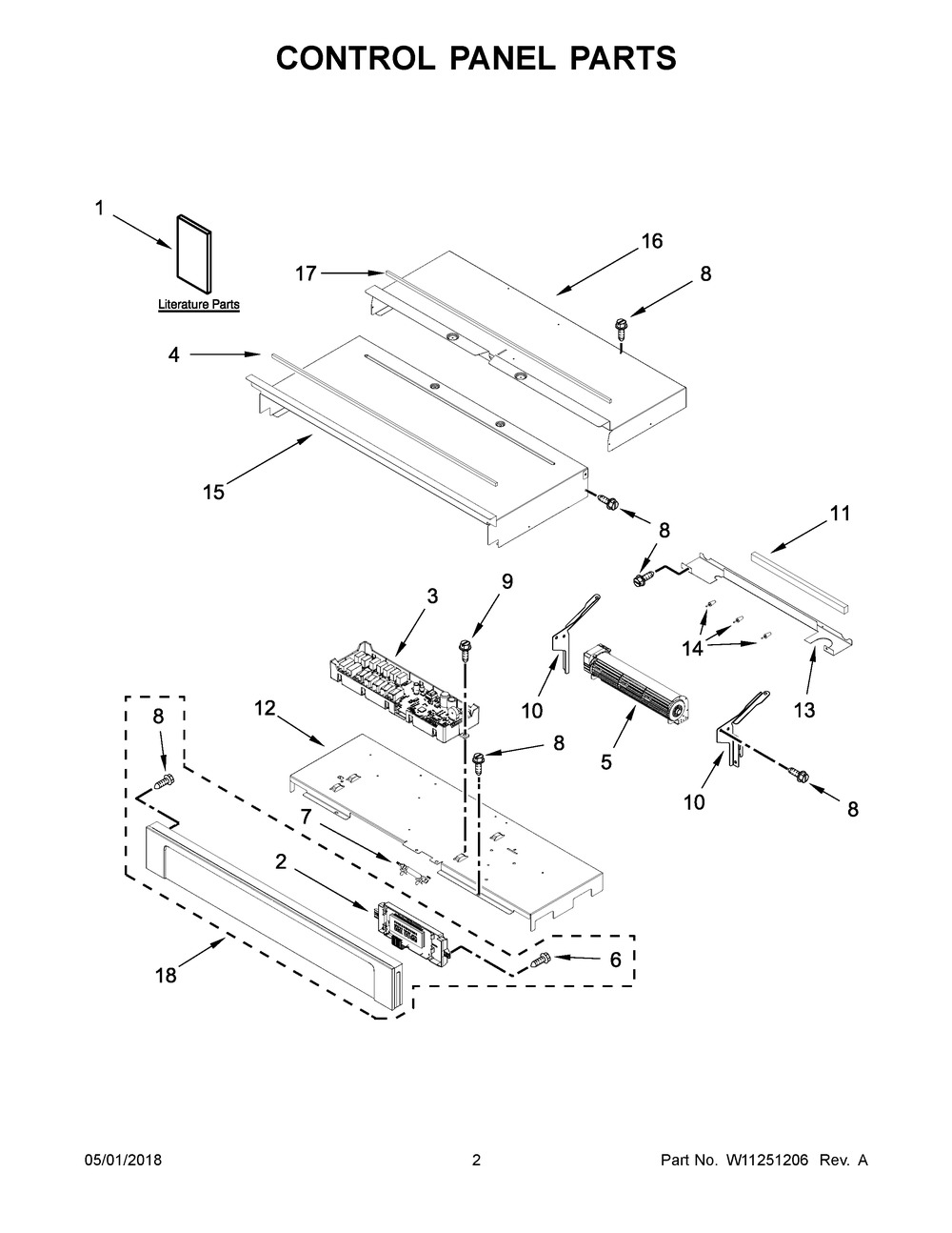 Control Panel Parts Diagram and Parts List for WOD51EC7AW06  Whirlpool Wall Oven