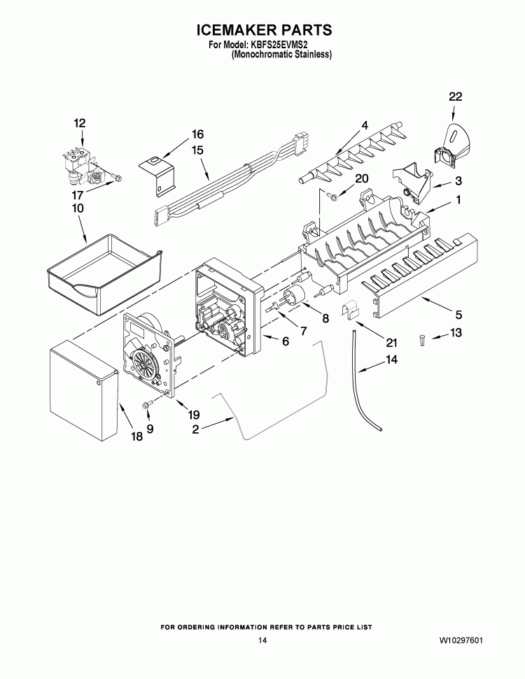 ICEMAKER PARTS Diagram and Parts List for KBFS25EVMS2  KitchenAid Refrigerator
