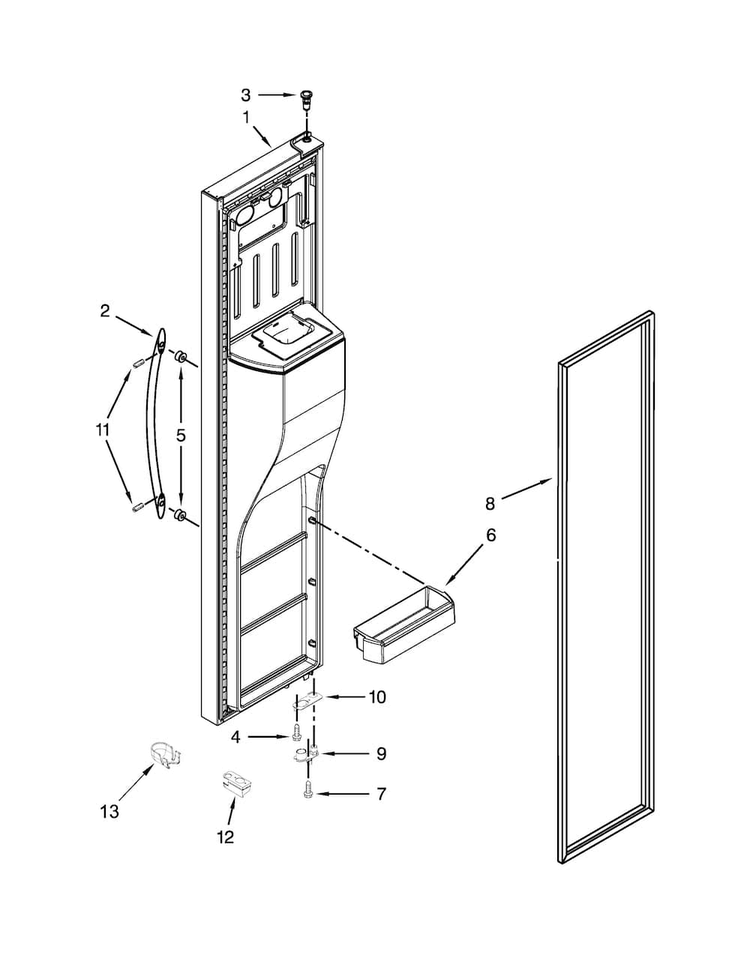 Freezer Door Parts Diagram and Parts List for WRS571CIDW00  Whirlpool Refrigerator